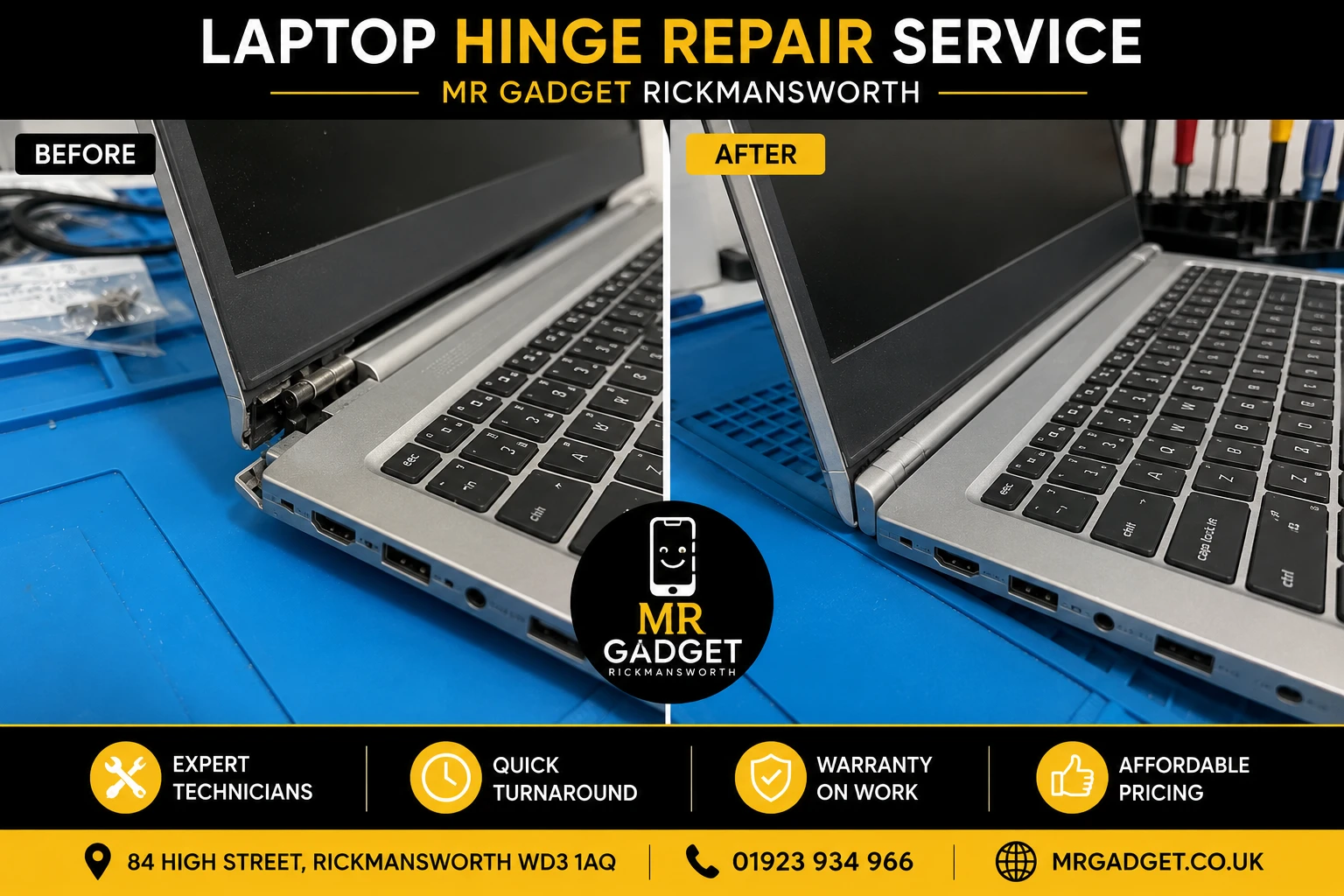 Laptop hinge repair service – before and after