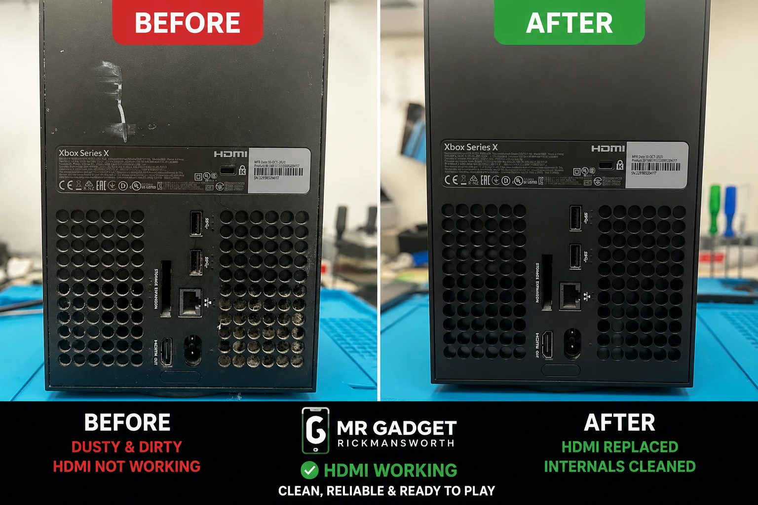 Xbox HDMI replacement and deep clean – before and after